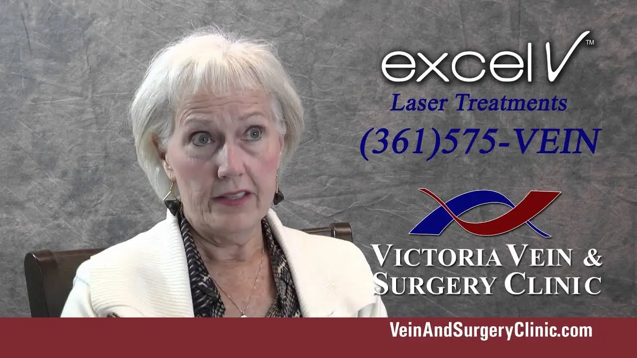 Older woman advertising vein laser treatments clinic